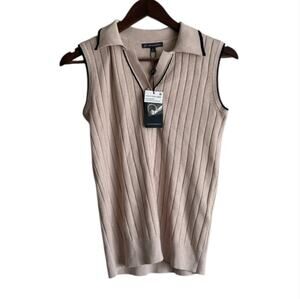 NWT Adrianna Papell Tipped Sleeveless Polo Sweater Sz S